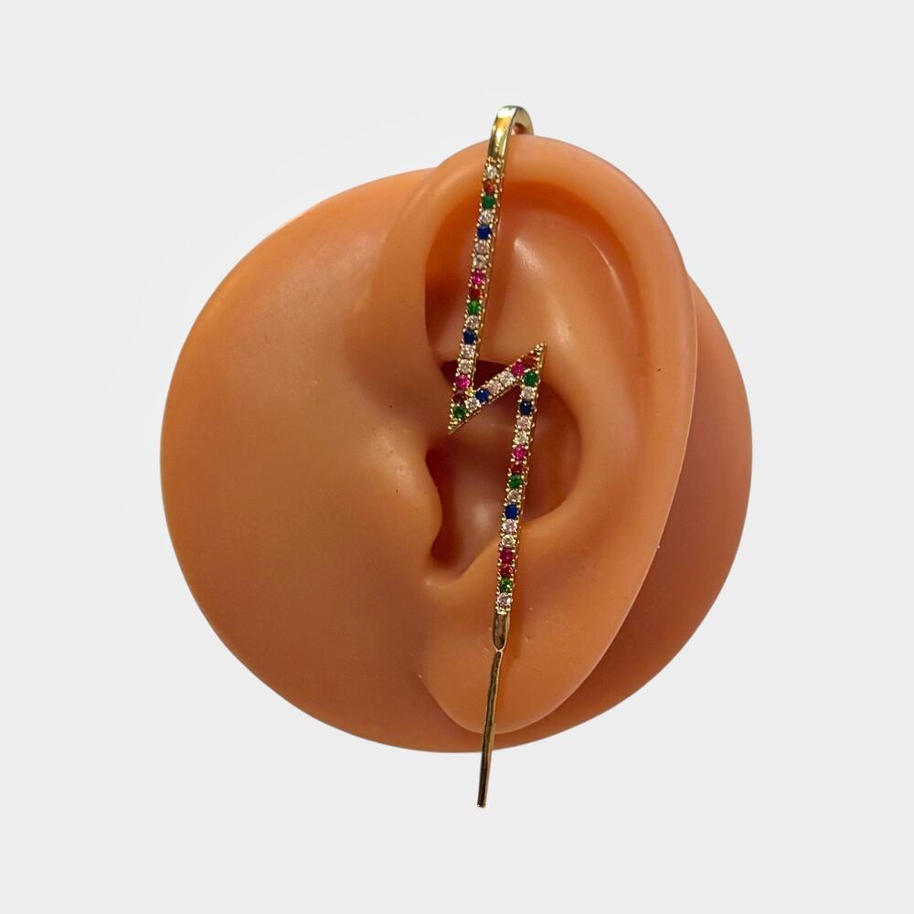 Gold Multicolor CZ Ear Crawler Earring